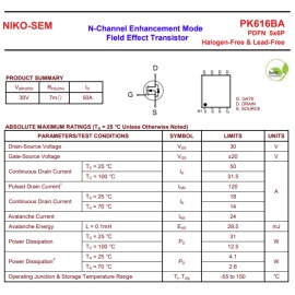 NIKO PK616BA 30V 50A N-CHANNEL MOSFET ENHANCEMENT MODEL FIEL EFFECT TRANSISTOR