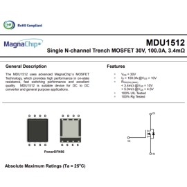 MAGNACHIPS MDU1512 SINGLE N-CHANNEL TRENCH MOSFET 30V 100A